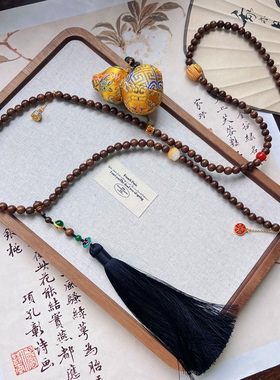 【宋锦葫芦】金丝檀木斜挎链国风新中式香云纱吊坠手机链汉服配饰