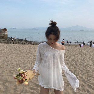 泳衣外套罩衫 泡温泉比基尼沙滩防晒百搭外搭 海边拍照度假宽松薄款