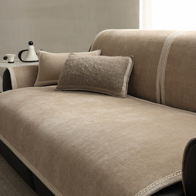 防猫抓直排皮沙发垫轻奢高级感雪尼尔麻四季通用2025新款盖布巾套