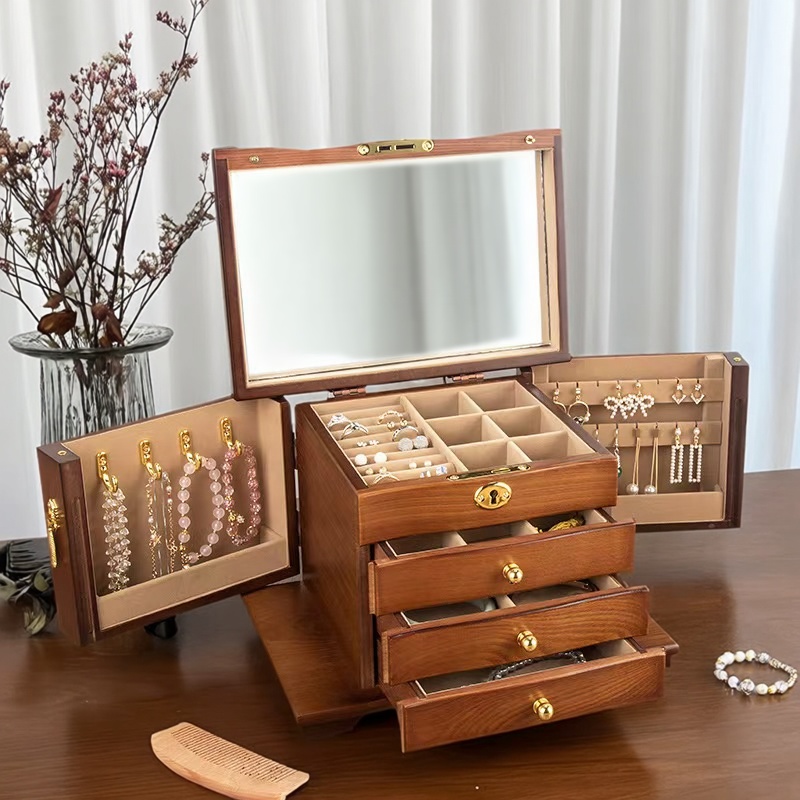 实木全锁首饰盒收纳结婚礼物生日