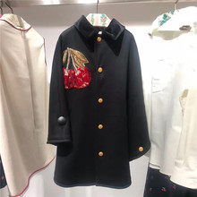 G0813 G家新款 樱桃亮片刺绣宽松毛呢披肩斗篷大衣外套潮女秋冬