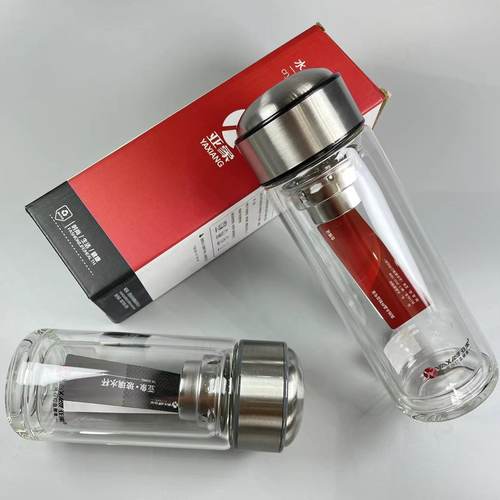 亚象女士双层玻璃杯子不锈钢杯盖