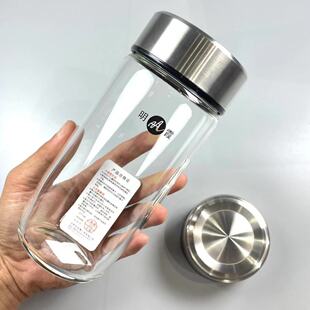 单层定制印LOGO明霞双层玻璃杯500毫升大容量水杯支持定制广告杯