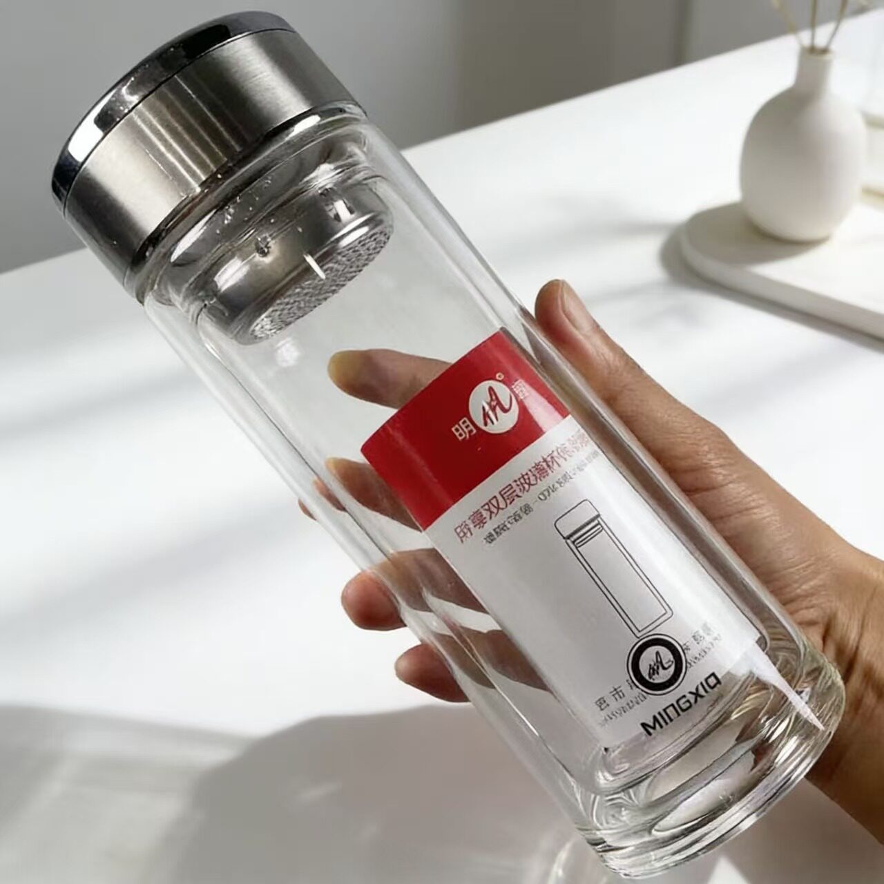 明霞双层玻璃杯大肚水杯定制LOGO印字广告礼品印字订做鹅蛋杯商务
