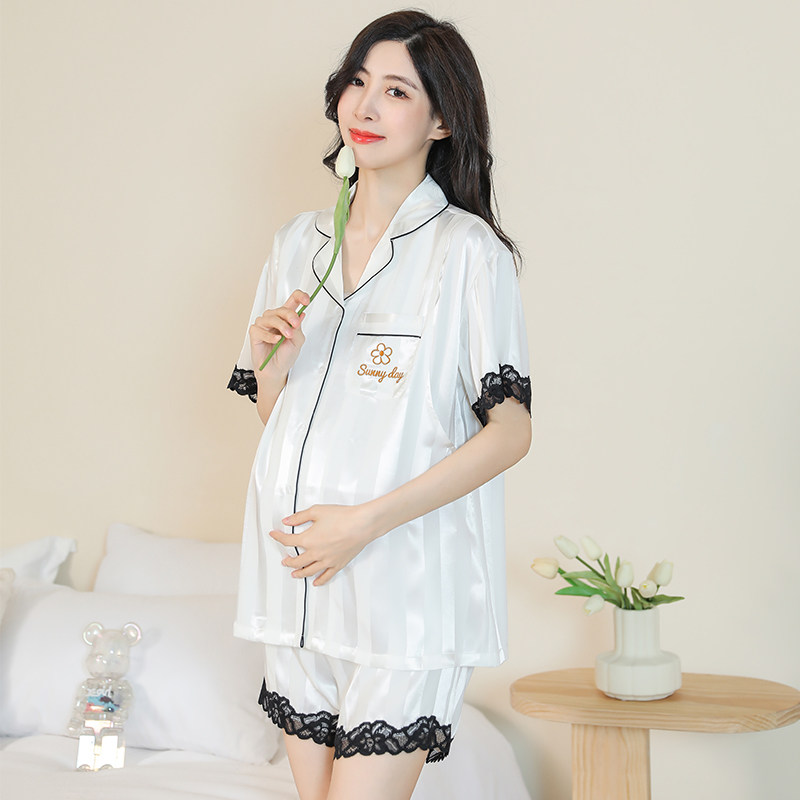 孕妇睡衣不勒肚夏季薄款冰丝哺乳睡衣夏装短袖短裤两件套宽松大码