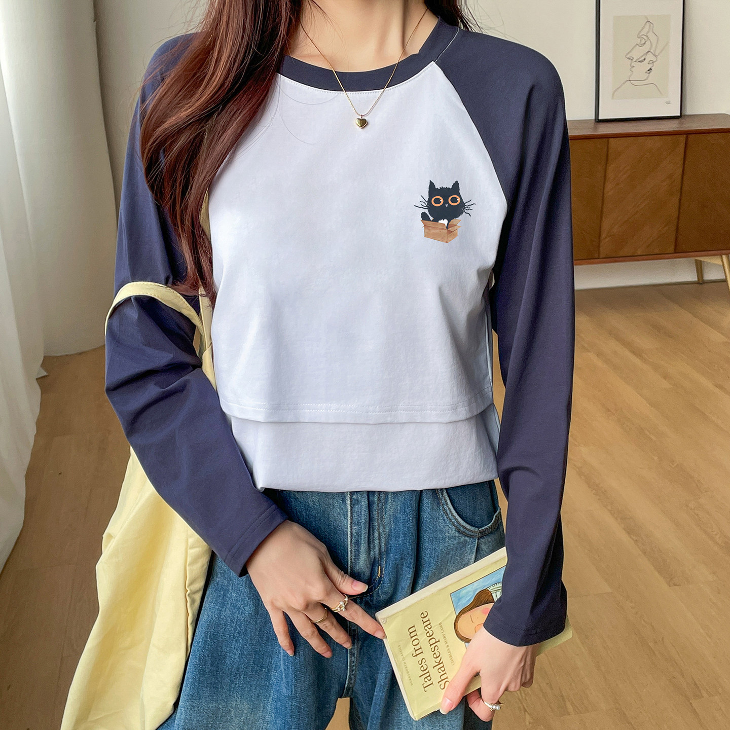 哺乳上衣外穿潮妈t恤长袖上掀式喂奶衣外出辣妈款小个子春秋女装