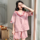 女款 纯棉a类孕妇睡衣薄款 喂奶产妇家居服带胸垫 短袖 哺乳睡衣夏季