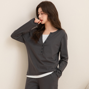 哺乳衣外出t恤长袖 春夏产后纯棉月子服显瘦喂奶上衣可外穿带胸垫