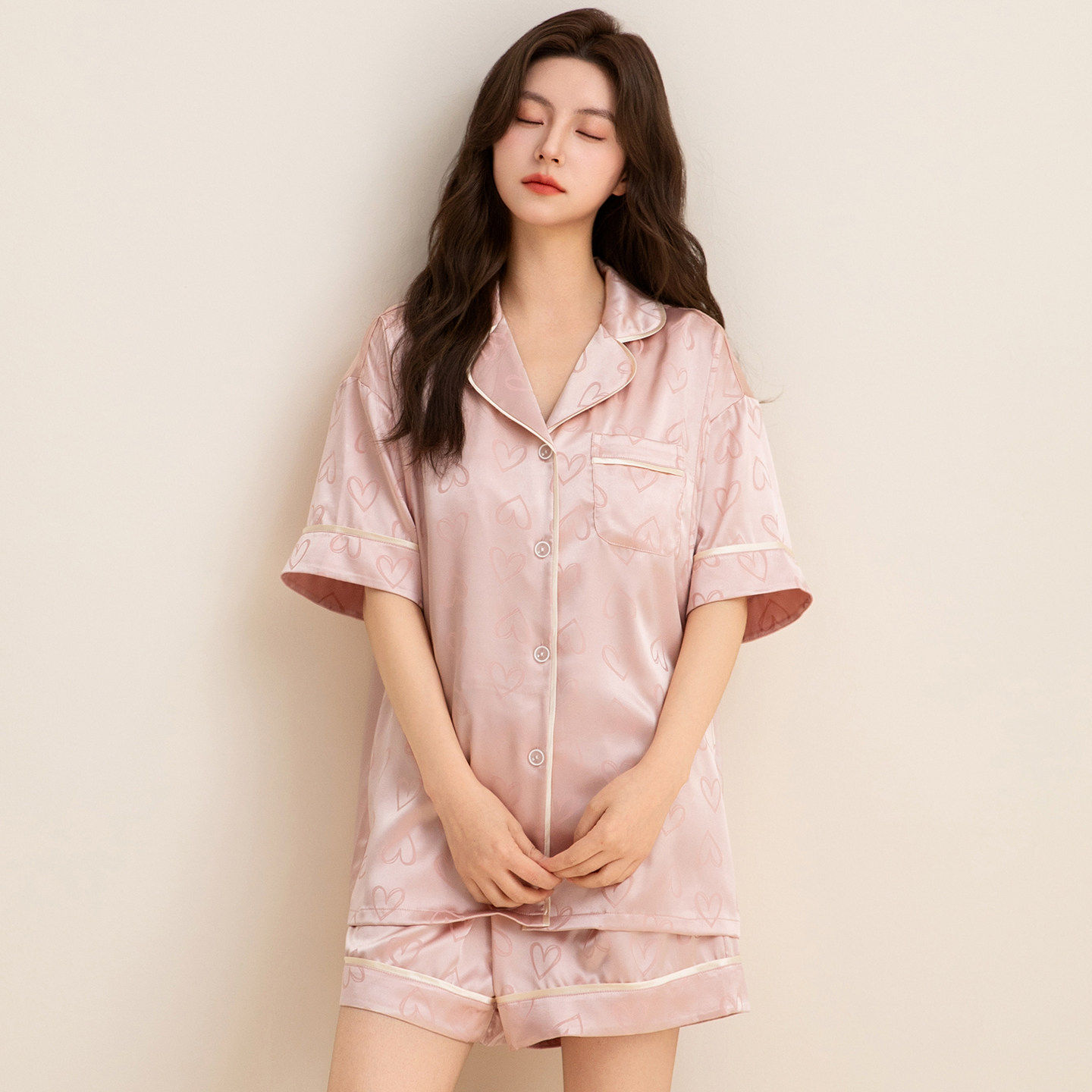 孕妇睡衣夏季薄款凉感冰丝哺乳月子服带胸垫短袖短裤两件套装大码