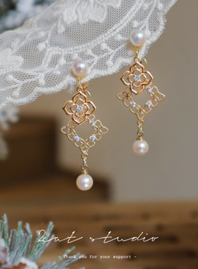 【2CAT】包邮！原创法式宫廷复古两戴四叶草蕾丝镂空珍珠耳饰耳夹