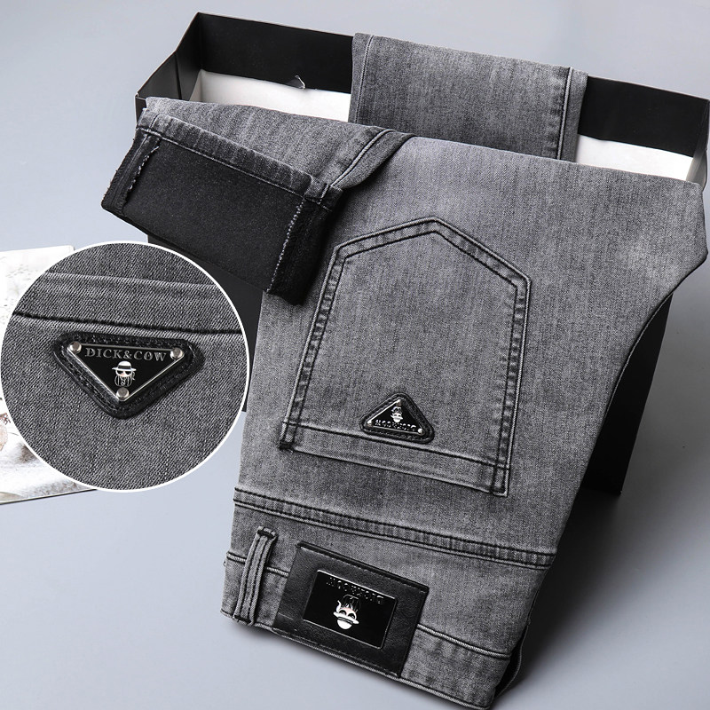 ITALIAN IMPORTED JEANS MENS SLIM FEET SUMMER THIN HIGH-END WASHED COTTON TIDE BRAND STRETCH LONG PANTS