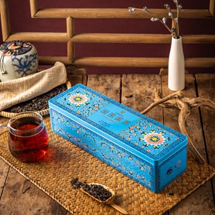 雅安金花藏茶糯香特级益生菌黑茶熟茶2014年老茶景泰蓝礼盒150克