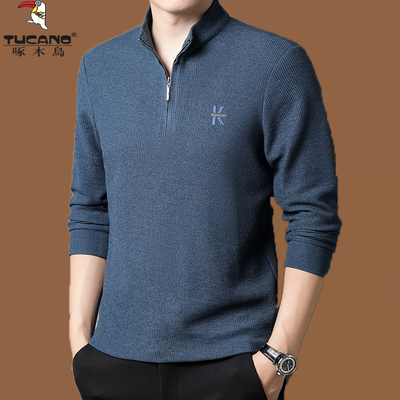 啄木鸟半拉链立领长袖T恤中年潮