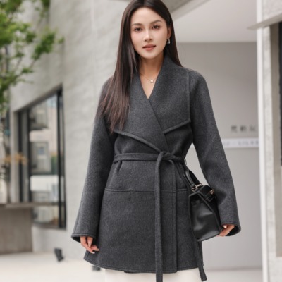 2025年秋冬新款时尚毛呢外套气质显瘦宽松绵羊毛双面大衣女