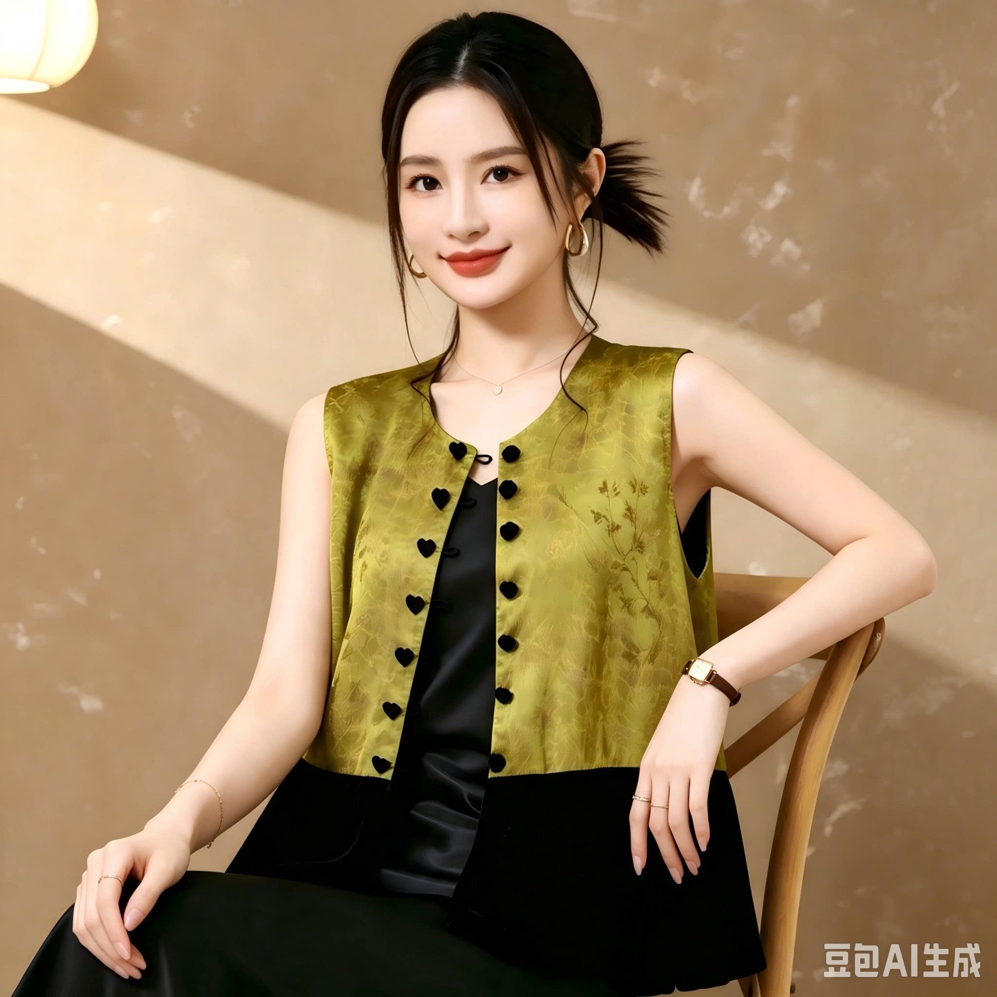 提花2026秋季撞色丝绒拼接复古宽松气质马甲女