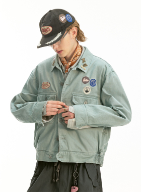 化学制品 中古店淘到的徽章工装夹克 J8_BLK_WORKJACKET