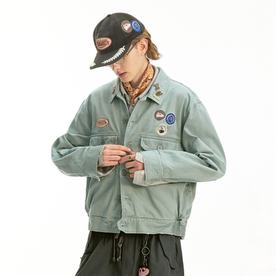 化学制品 中古店淘到的徽章工装夹克 J8_BLK_WORKJACKET
