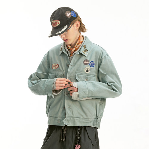 化学制品 中古店淘到的徽章工装夹克 J8_BLK_WORKJACKET