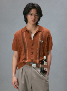 化学制品 昭和菱格针织开衫 S1_RED/CRM_KNITPOLO