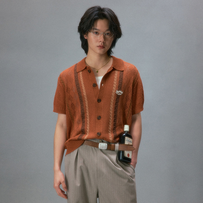 化学制品 昭和菱格针织开衫 S1_RED/CRM_KNITPOLO