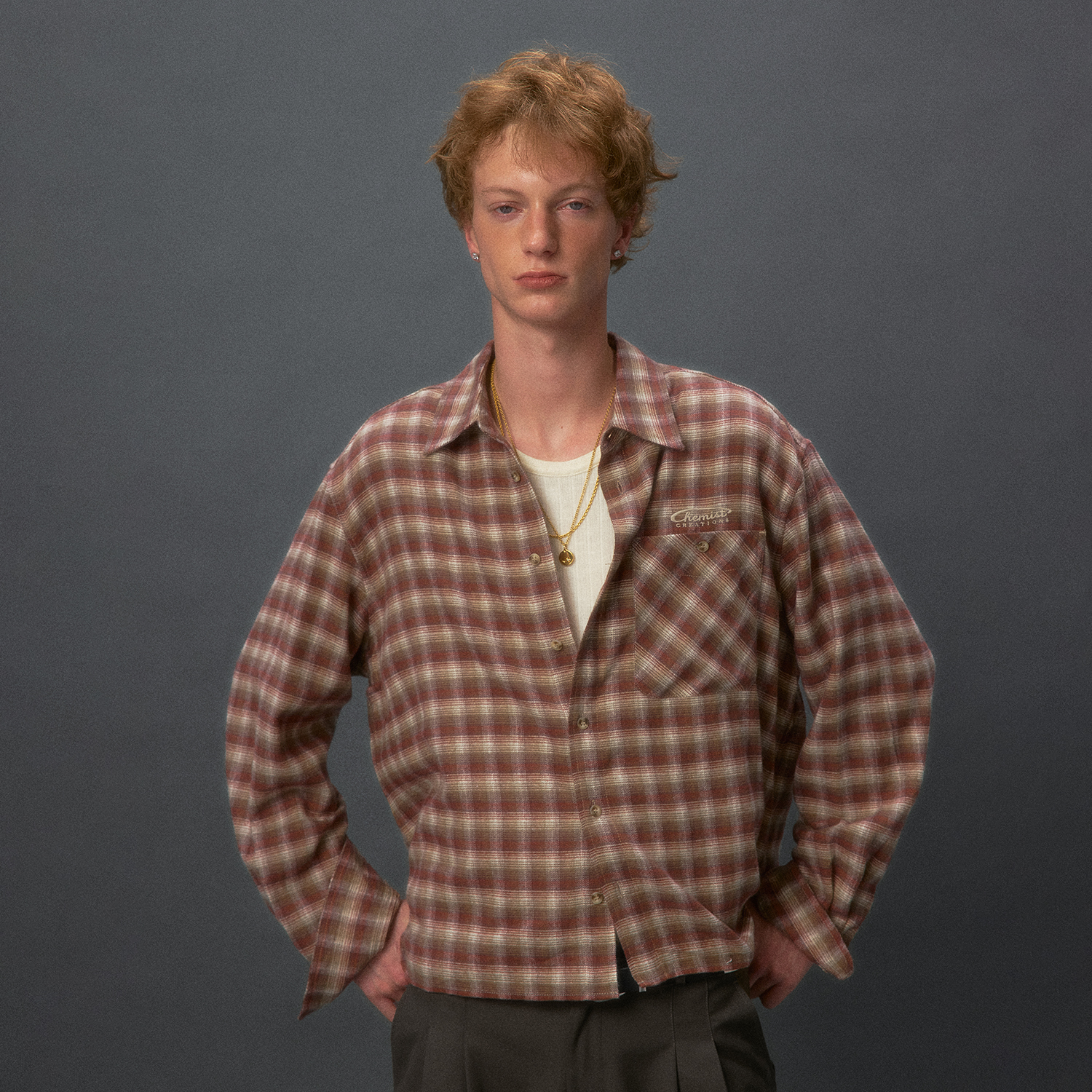 化学制品 绒感格纹衬衫  S1_BLU_BWN_SHIRT