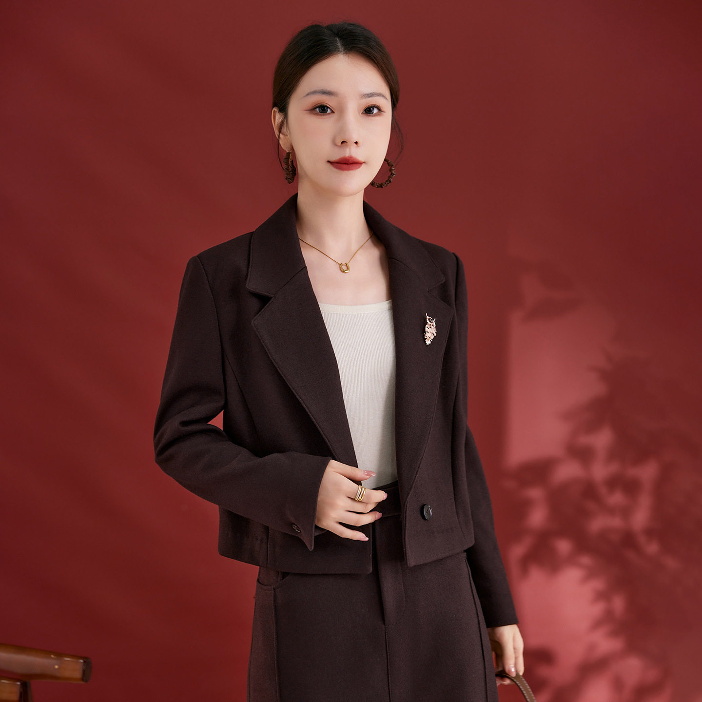 水墨佳人羊毛小西装女2025秋冬新款修身气质一粒扣高级感外套