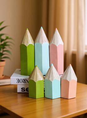 家居摆件饰品树脂工艺品书柜彩色铅笔 风摆件创意文化家居装饰