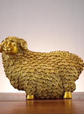 铜万福羊摆件铜绵羊十二生肖羊家居办公室桌面吉祥物福羊金钱羊
