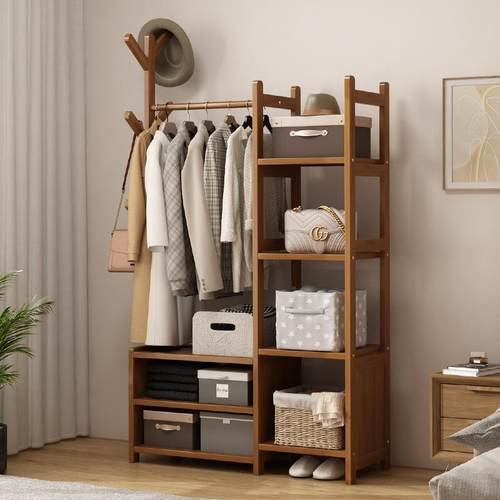 挂衣架家用带储物柜落地卧室衣帽架简易房间挂衣服的架子置物床头