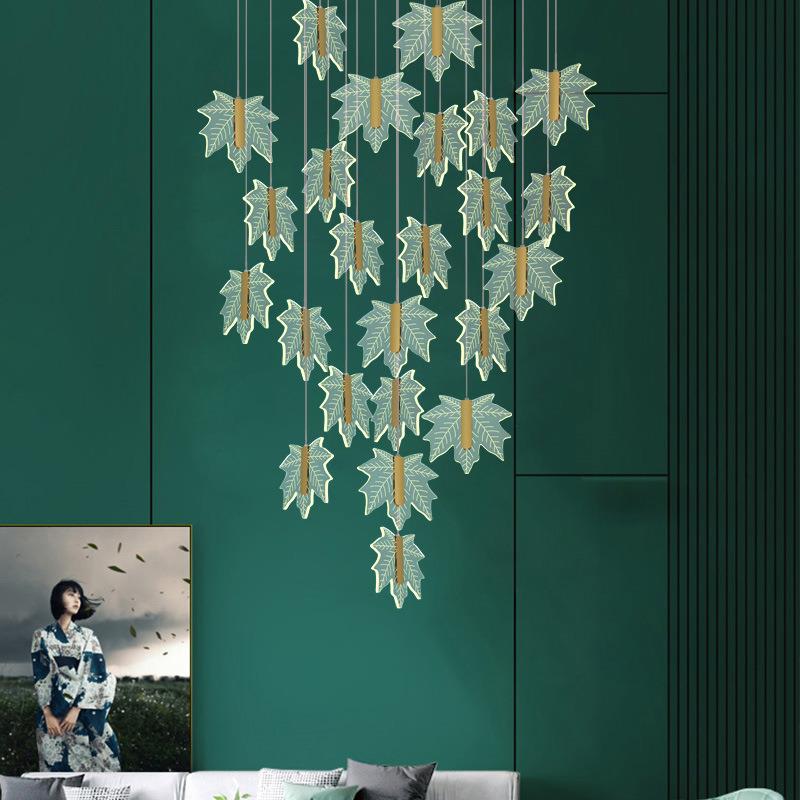 楼梯吊灯创意枫叶旋转别墅灯具复式楼酒店大堂个性艺术客厅吊灯饰