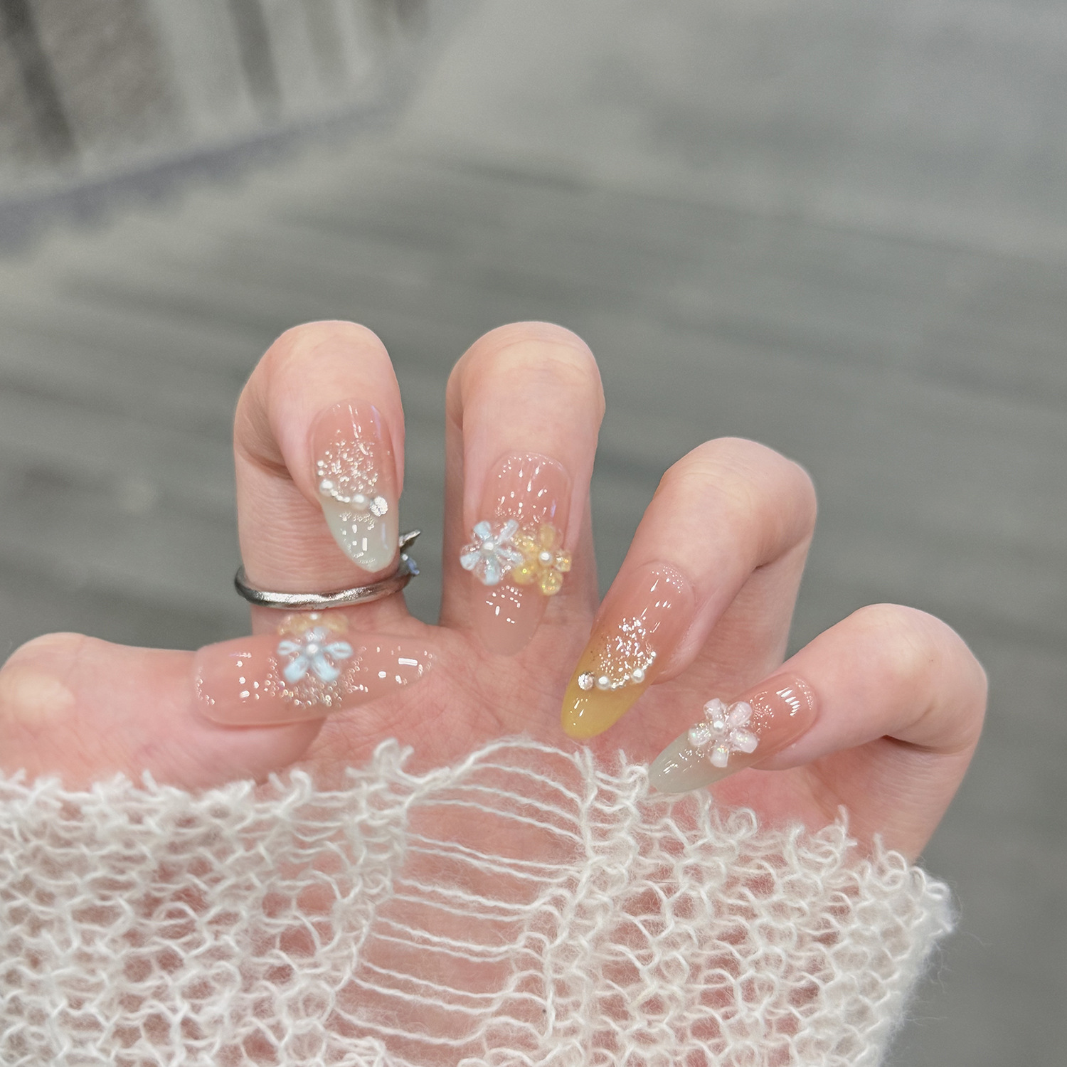 纯手工实拍 五彩冰花 夏日清透腮红渐变温柔纯欲新品穿戴甲美甲