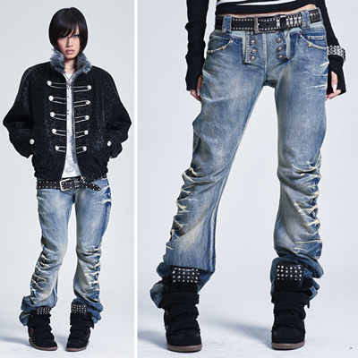 NONAME SPACE微弹重工做旧水洗堆堆宫廷风弯刀牛仔裤