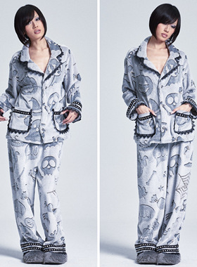 NONAME SPACE秋冬软糯亲肤双面绒小恶魔十字架花边睡衣套装