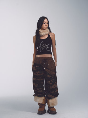 印花变形运动裤宽松长裤