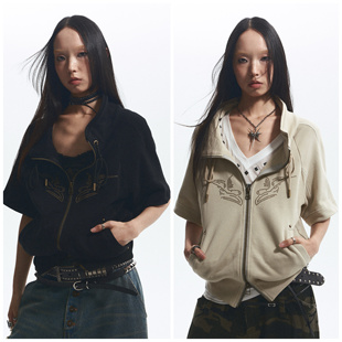 卫衣 宽松正反多裁片拼接立领烫钻双开口袋短袖 NONAME SPACE