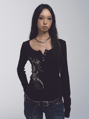 印花修身显瘦明线印花针织长袖