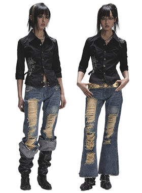 NONAME SPACE两穿 无弹做旧重工水洗破洞牛仔喇叭裤