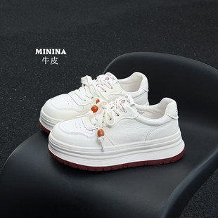 纯皮小白鞋女5厘米增高轻便厚底时尚头层牛皮广州短靴休闲运动鞋
