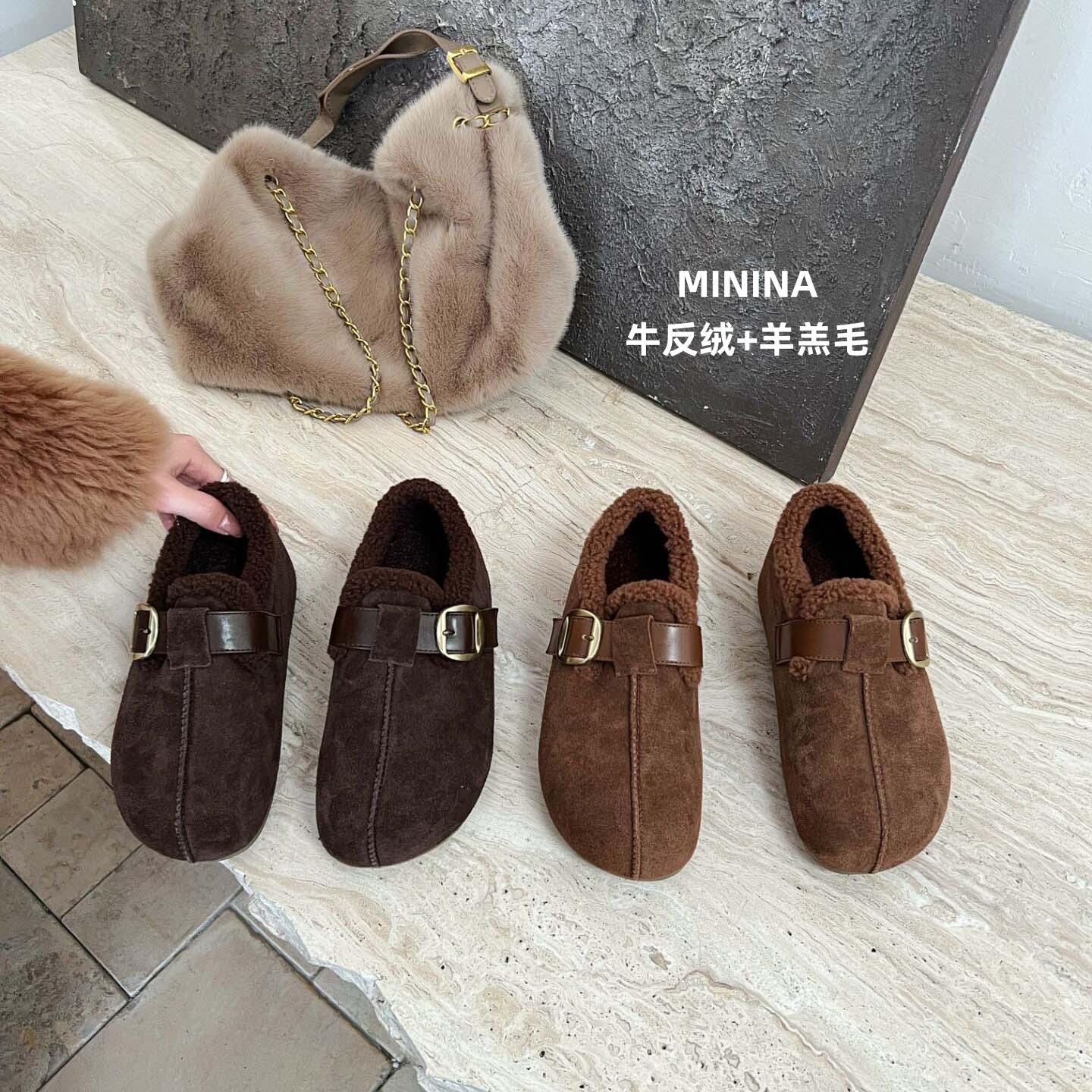 纯皮羊毛玛丽珍瓢鞋舒适保暖高端