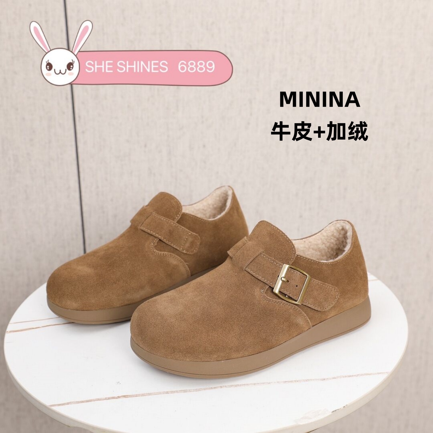 纯皮加绒玛丽珍瓢鞋舒适软底棉鞋