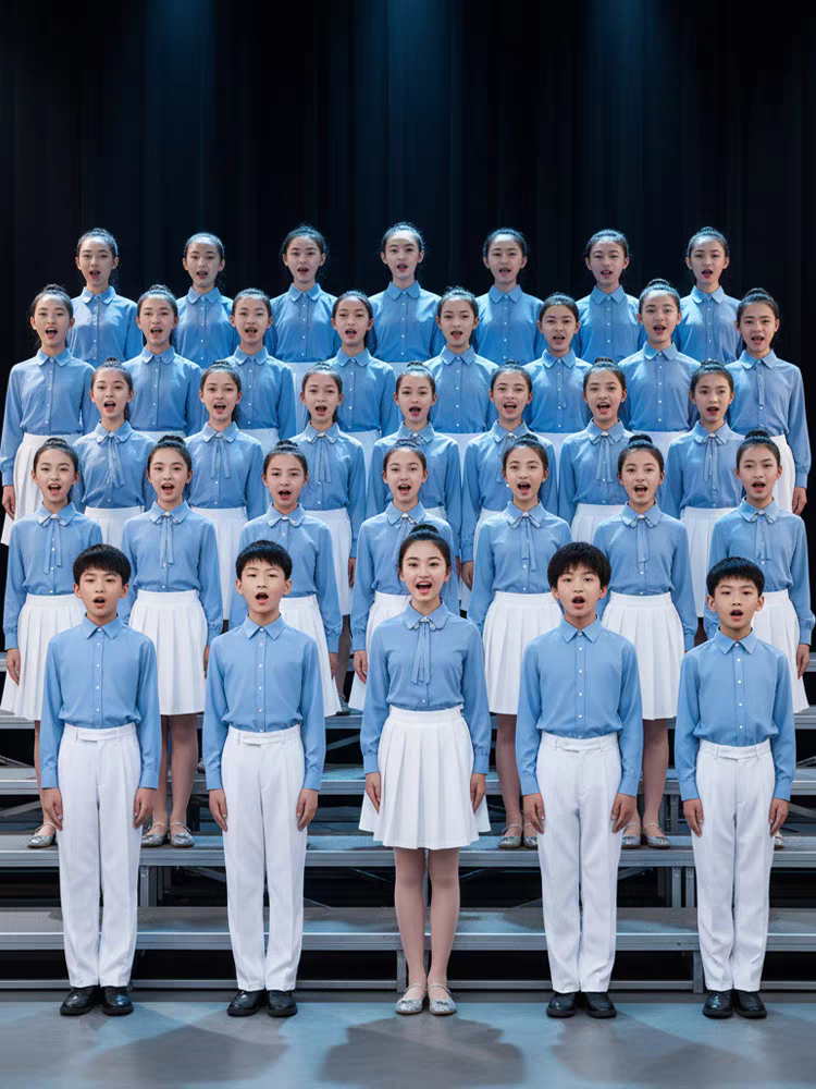 六一儿童合唱演出服男女童中小学生爱国朗诵比赛演讲服蓝色礼服