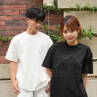 BURNIN*蛛网蕾丝方片logo短袖男夏休闲宽松美式街头情侣同款上衣