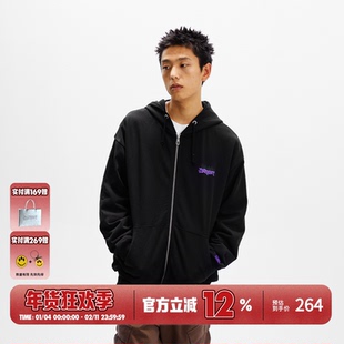 BURNIN*火焰横排拉链帽衫卫衣男秋季休闲宽松基础开衫外套上衣潮