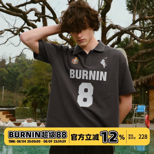 BURNIN*美式街头polo衫短袖男恶搞翘头骑士校园情侣半袖上衣百搭