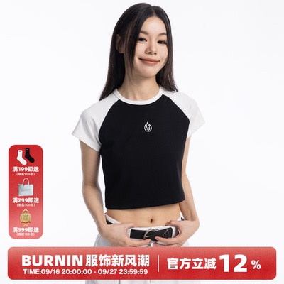 PINK BURNIN*夏季经典色插肩袖短款短袖T恤半袖小上衣