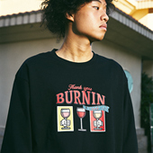 干杯长袖 T恤男潮牌秋季 新款 BURNIN 宽松纯棉打底衫 圆领套头上衣
