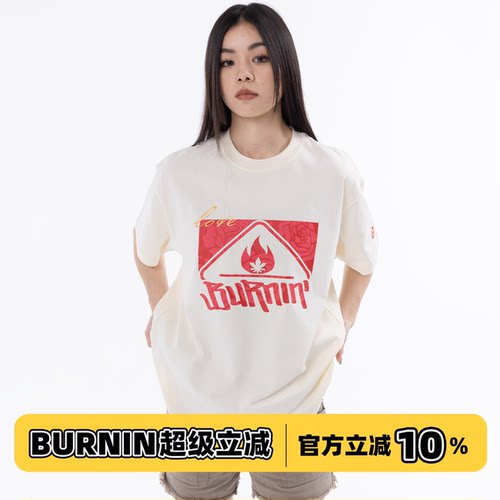 玫瑰方片短袖T恤男女街头宽松