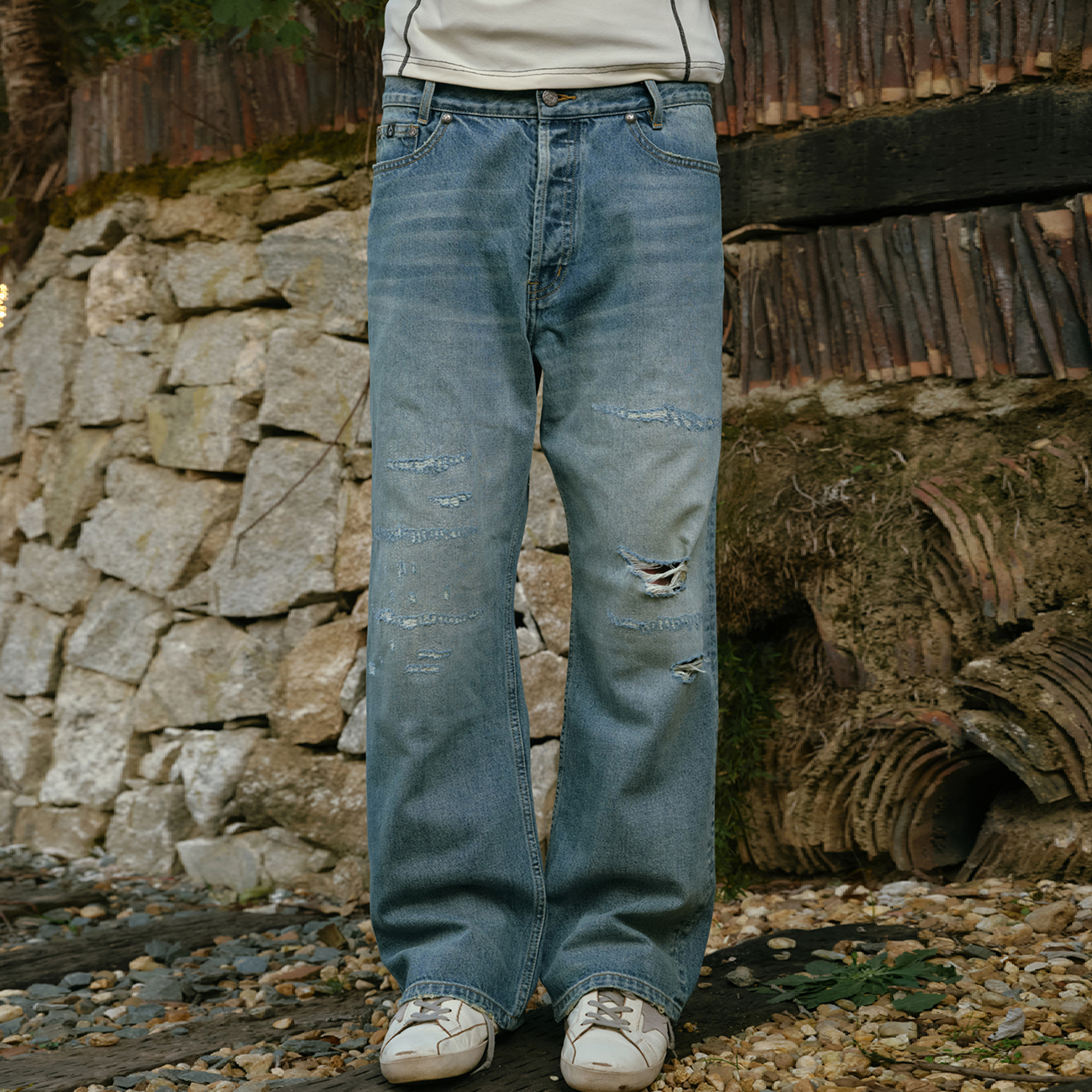 BURNIN*刀割破坏直筒牛仔裤男休闲宽松美式街头潮流长裤百搭国潮