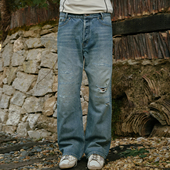 BURNIN 百搭国潮 街头潮流长裤 刀割破坏直筒牛仔裤 男休闲宽松美式