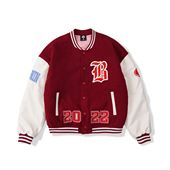 BURNIN 博宁卡牌棒球拼接夹克美式 休闲宽松流行休闲圆领外套